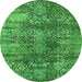 Round Machine Washable Oriental Green Industrial Area Rugs, wshurb1447grn