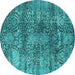 Round Oriental Turquoise Industrial Rug, urb1447turq