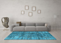 Machine Washable Oriental Light Blue Industrial Rug, wshurb1447lblu