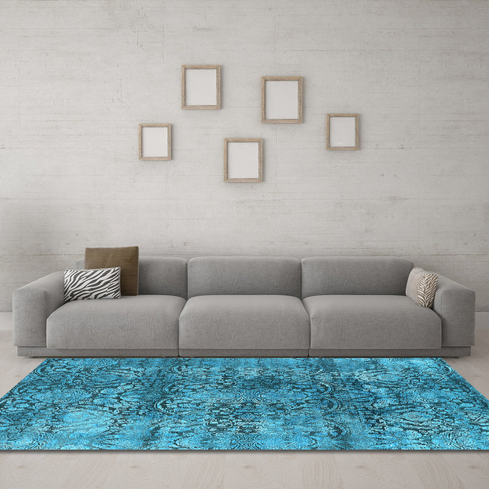 Machine Washable Oriental Light Blue Industrial Rug in a Living Room, wshurb1447lblu