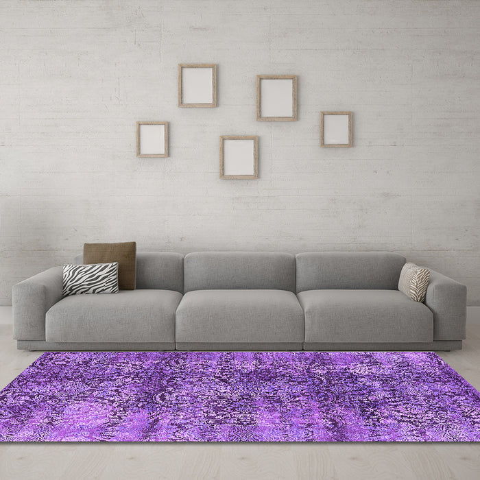 Machine Washable Oriental Purple Industrial Area Rugs in a Living Room, wshurb1447pur