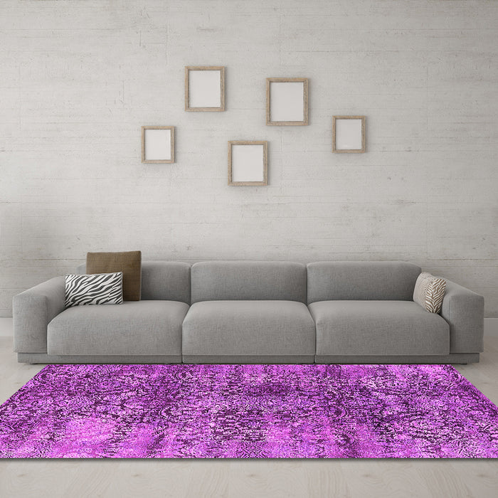 Machine Washable Oriental Pink Industrial Rug in a Living Room, wshurb1447pnk