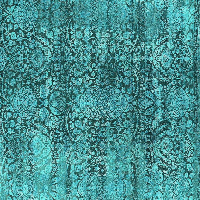 Square Machine Washable Oriental Turquoise Industrial Area Rugs, wshurb1447turq