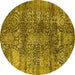 Round Machine Washable Oriental Yellow Industrial Rug, wshurb1447yw