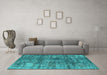 Machine Washable Oriental Turquoise Industrial Area Rugs in a Living Room,, wshurb1447turq