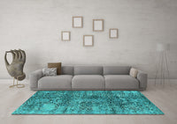 Machine Washable Oriental Turquoise Industrial Rug, wshurb1447turq