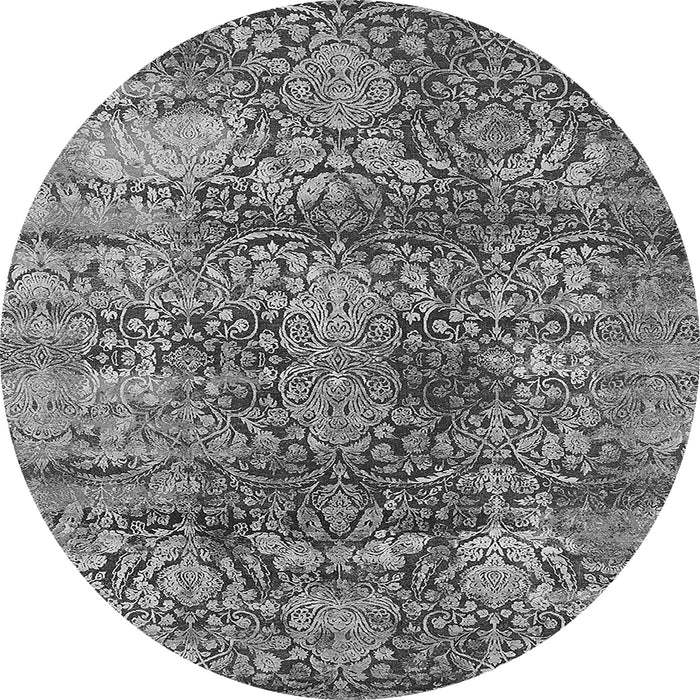 Round Machine Washable Oriental Gray Industrial Rug, wshurb1447gry