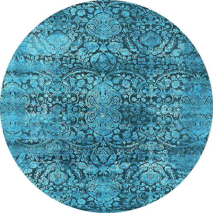 Round Machine Washable Oriental Light Blue Industrial Rug, wshurb1447lblu