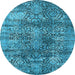 Round Machine Washable Oriental Light Blue Industrial Rug, wshurb1447lblu