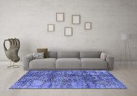 Machine Washable Oriental Blue Industrial Rug, wshurb1447blu