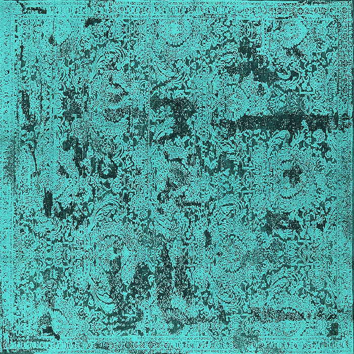 Square Machine Washable Oriental Turquoise Industrial Area Rugs, wshurb1448turq