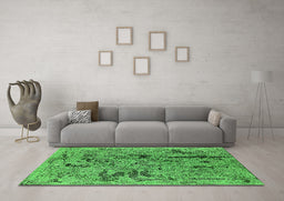 Machine Washable Oriental Green Industrial Area Rugs in a Living Room,, wshurb1448grn