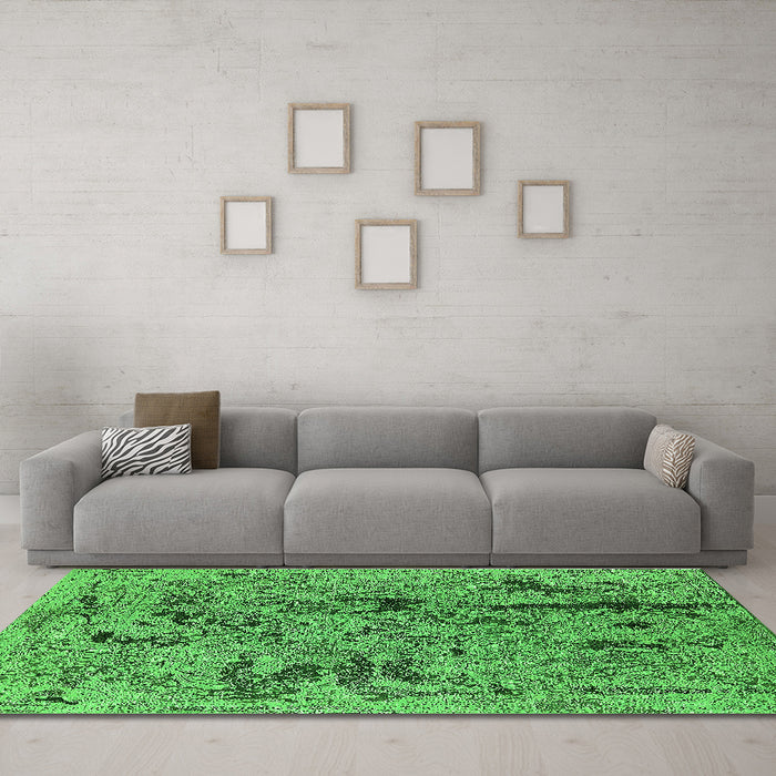 Machine Washable Oriental Green Industrial Area Rugs in a Living Room,, wshurb1448grn