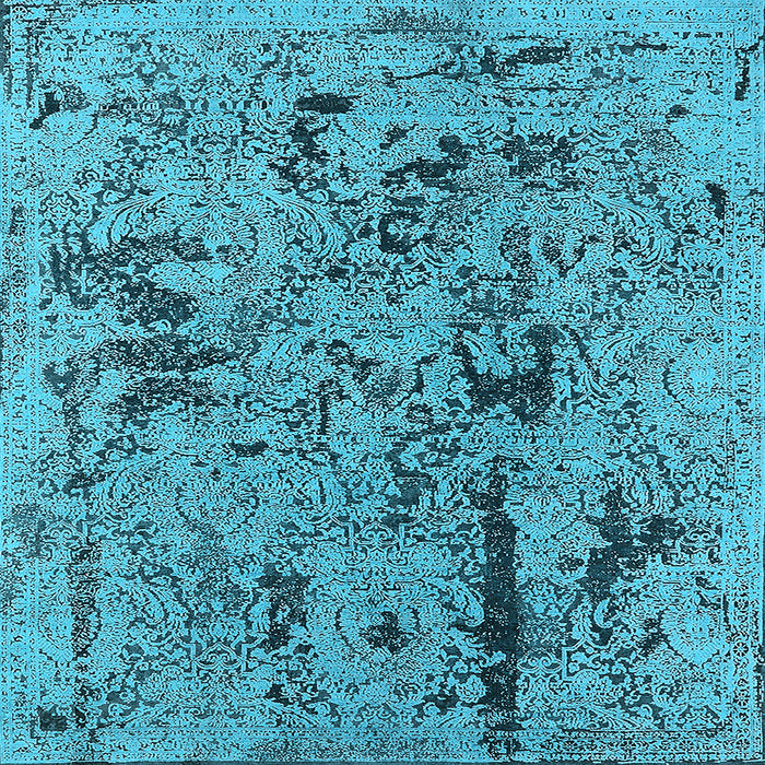 Square Machine Washable Oriental Light Blue Industrial Rug, wshurb1448lblu