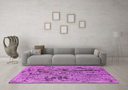 Machine Washable Oriental Pink Industrial Rug in a Living Room, wshurb1448pnk