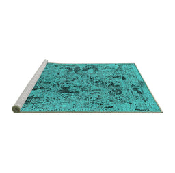 Sideview of Machine Washable Oriental Turquoise Industrial Area Rugs, wshurb1448turq
