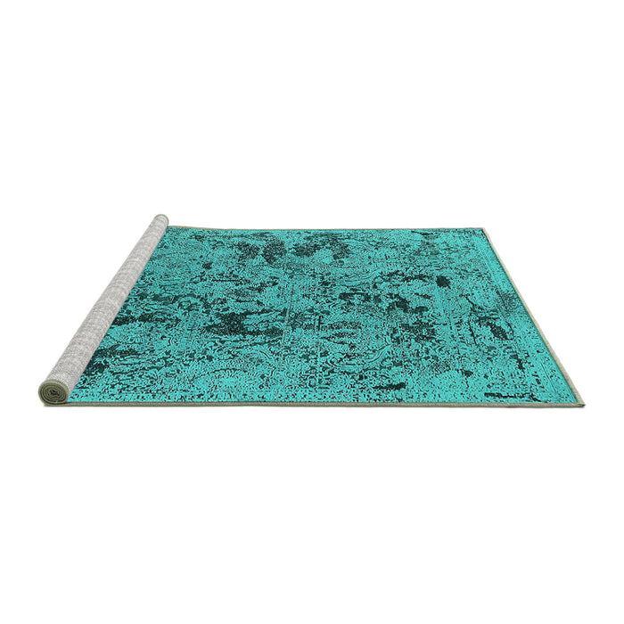 Sideview of Machine Washable Oriental Turquoise Industrial Area Rugs, wshurb1448turq