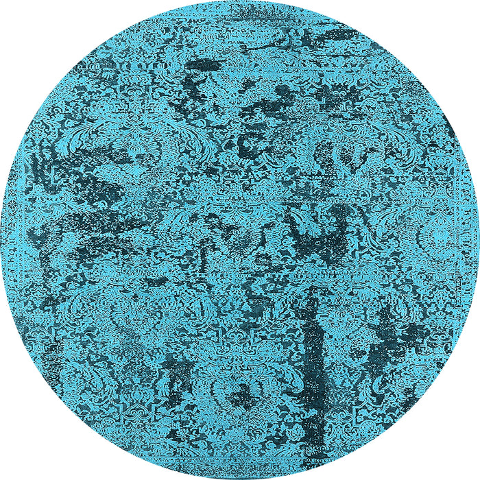 Round Machine Washable Oriental Light Blue Industrial Rug, wshurb1448lblu