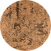 Round Machine Washable Oriental Orange Industrial Area Rugs, wshurb1448org