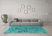 Machine Washable Oriental Turquoise Industrial Area Rugs in a Living Room,, wshurb1448turq