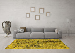 Machine Washable Oriental Yellow Industrial Rug in a Living Room, wshurb1448yw