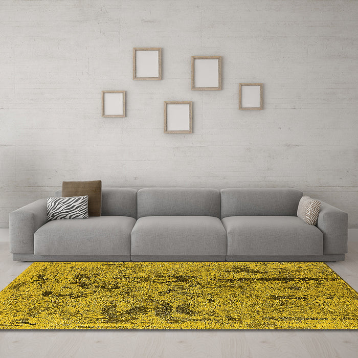 Machine Washable Oriental Yellow Industrial Rug in a Living Room, wshurb1448yw