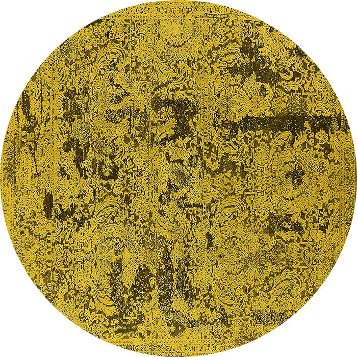 Round Oriental Yellow Industrial Rug, urb1448yw