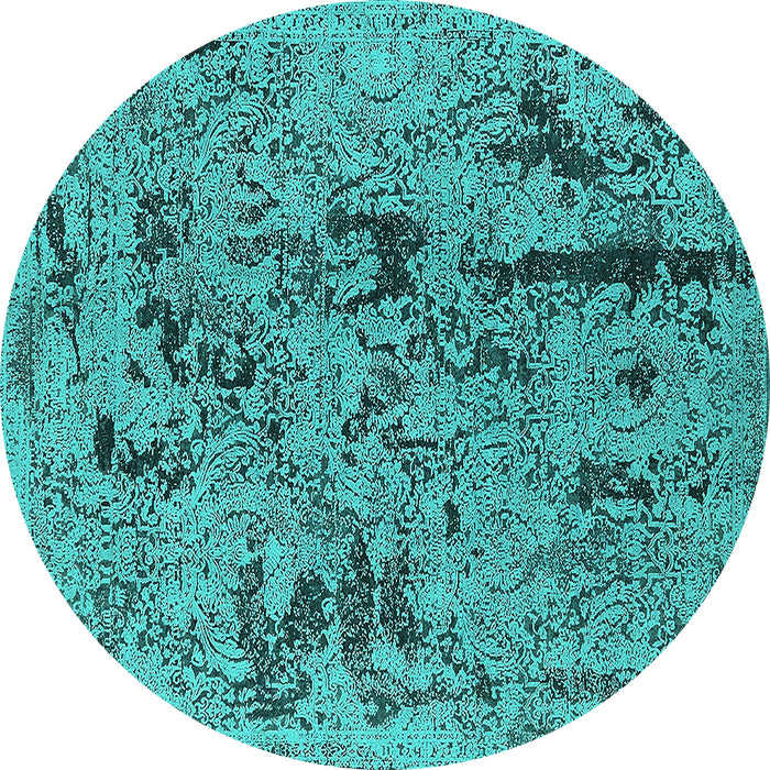 Round Machine Washable Oriental Turquoise Industrial Area Rugs, wshurb1448turq