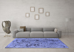 Machine Washable Oriental Blue Industrial Rug in a Living Room, wshurb1448blu