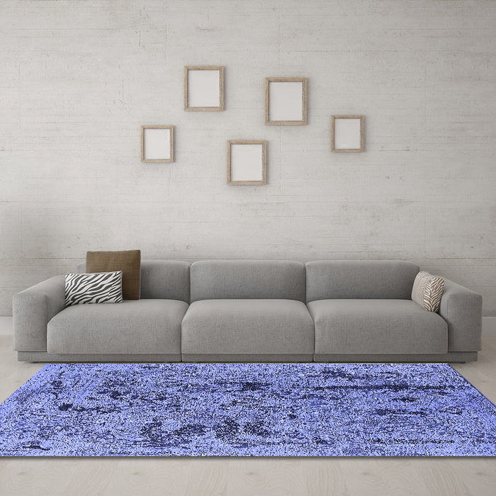 Machine Washable Oriental Blue Industrial Rug in a Living Room, wshurb1448blu
