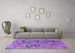 Machine Washable Oriental Purple Industrial Area Rugs in a Living Room, wshurb1448pur