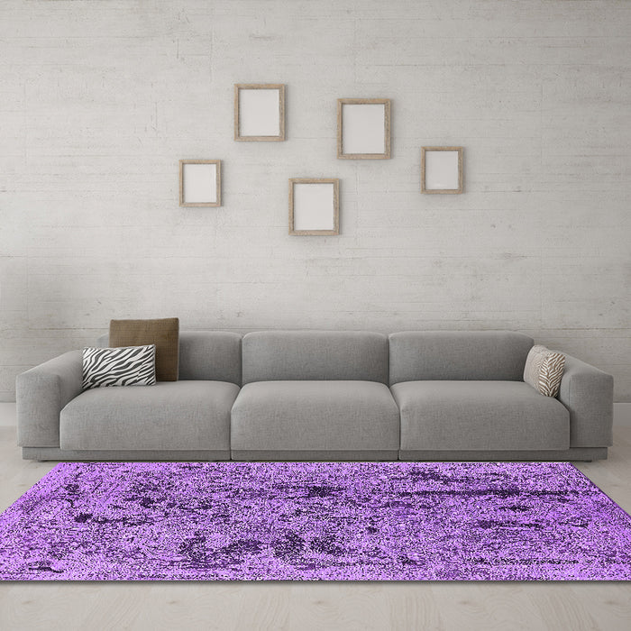 Machine Washable Oriental Purple Industrial Area Rugs in a Living Room, wshurb1448pur