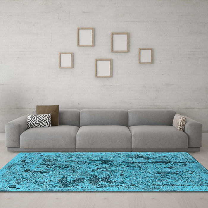 Machine Washable Oriental Light Blue Industrial Rug in a Living Room, wshurb1448lblu