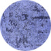 Round Machine Washable Oriental Blue Industrial Rug, wshurb1448blu