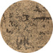 Round Machine Washable Oriental Brown Industrial Rug, wshurb1448brn