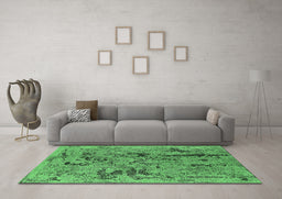 Machine Washable Oriental Emerald Green Industrial Area Rugs in a Living Room,, wshurb1448emgrn