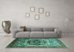 Machine Washable Oriental Turquoise Industrial Area Rugs in a Living Room,, wshurb1449turq