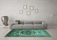 Machine Washable Oriental Turquoise Industrial Rug, wshurb1449turq