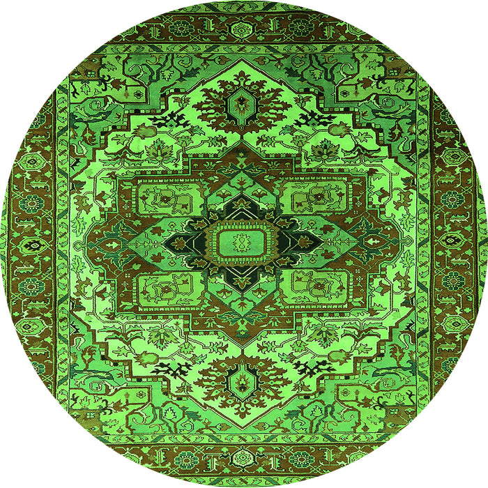 Round Oriental Green Industrial Rug, urb1449grn