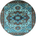 Round Oriental Light Blue Industrial Rug, urb1449lblu