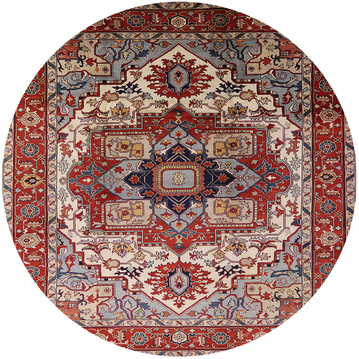 Round Mid-Century Modern Saffron Red Oriental Rug, urb1449