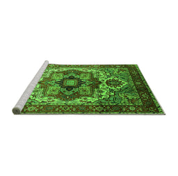 Sideview of Machine Washable Oriental Green Industrial Area Rugs, wshurb1449grn