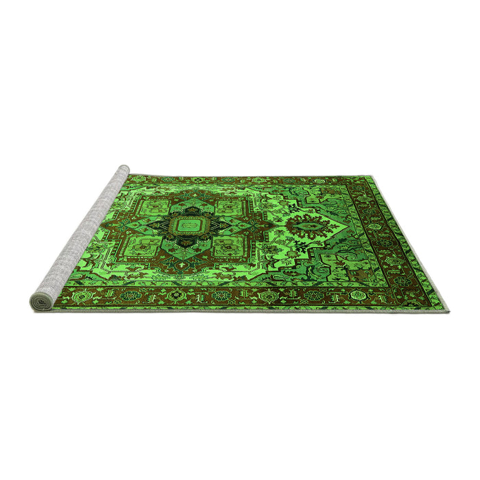 Sideview of Machine Washable Oriental Green Industrial Area Rugs, wshurb1449grn