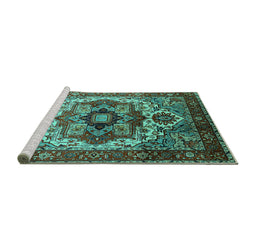 Sideview of Machine Washable Oriental Turquoise Industrial Area Rugs, wshurb1449turq