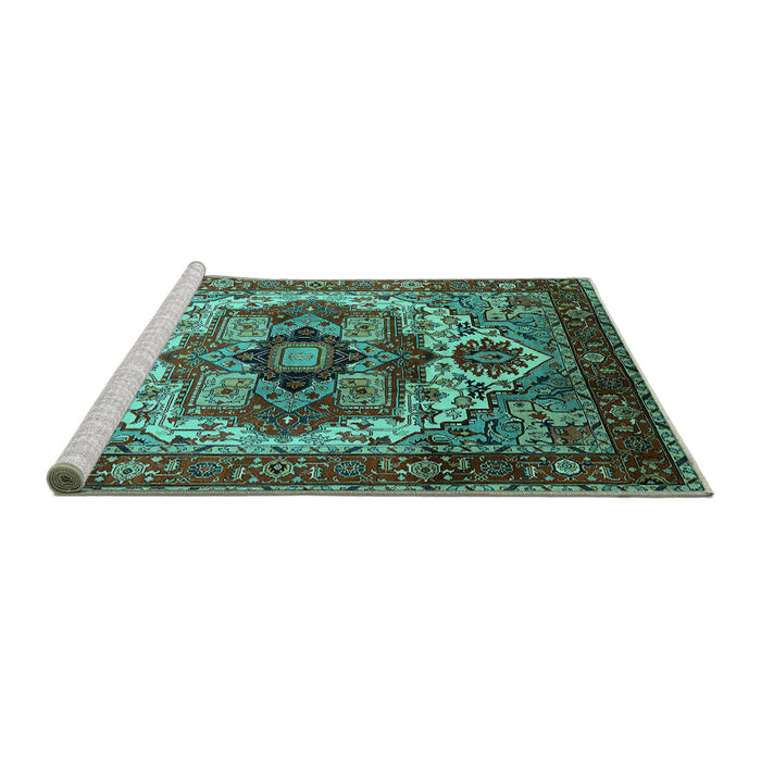 Sideview of Machine Washable Oriental Turquoise Industrial Area Rugs, wshurb1449turq