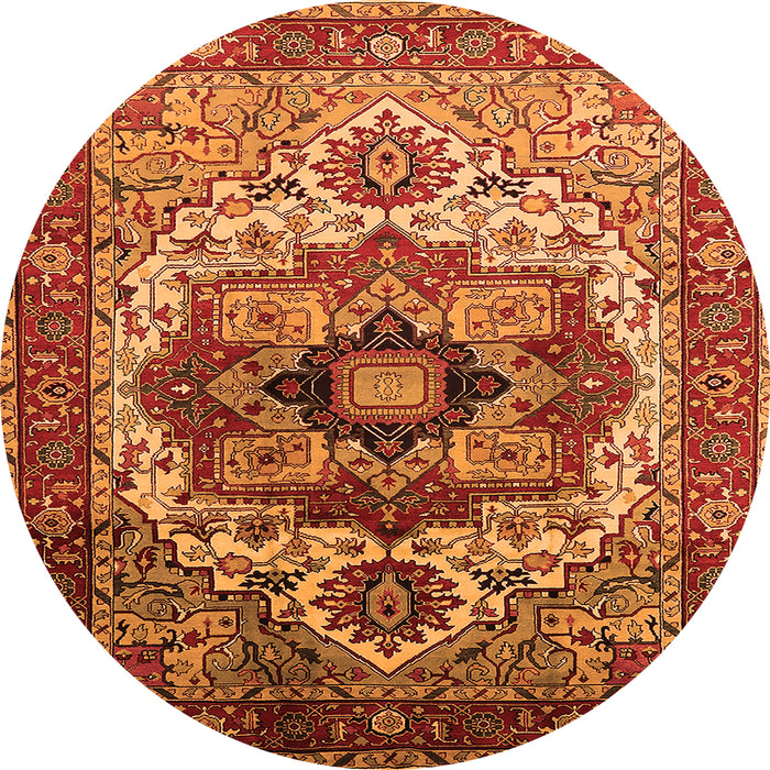 Round Machine Washable Oriental Orange Industrial Area Rugs, wshurb1449org