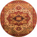 Round Machine Washable Oriental Orange Industrial Area Rugs, wshurb1449org