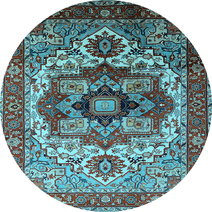 Round Machine Washable Oriental Light Blue Industrial Rug, wshurb1449lblu