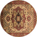 Round Machine Washable Oriental Brown Industrial Rug, wshurb1449brn