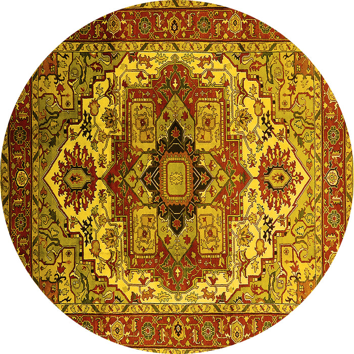 Round Machine Washable Oriental Yellow Industrial Rug, wshurb1449yw